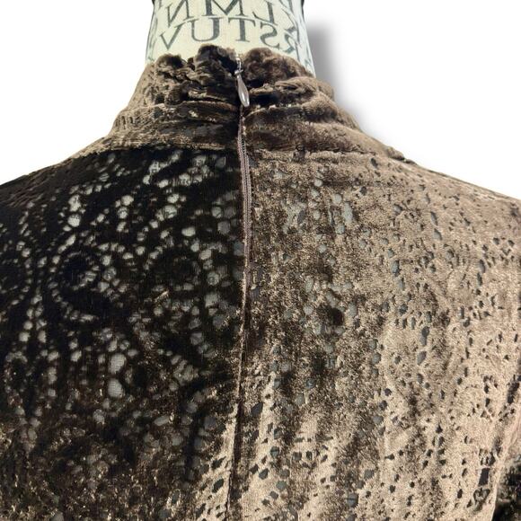 Eli Tahari Size 4 Brown Laser Cut Silk Blend Velvet Dress Fairy Whimsy Goth - Picture 7 of 8